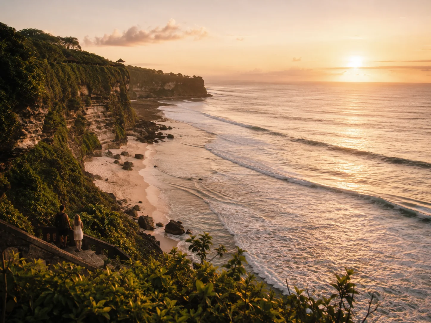 Uluwatu cliffs and ocean at golden hour in Bali
