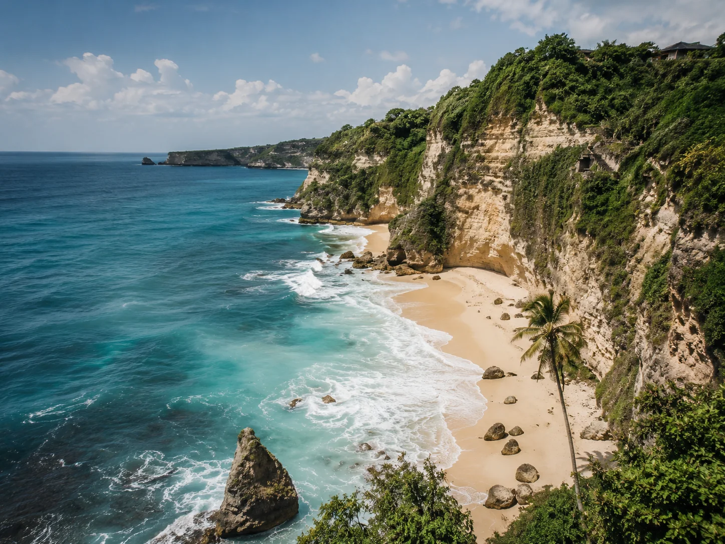 South Bali beach and limestone coastal cliffs