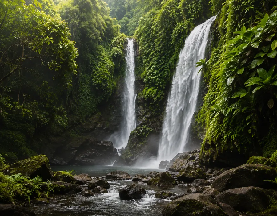 Lush tropical waterfalls in Bali
